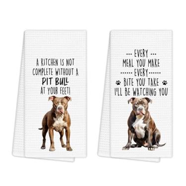 Imagem de EGBTL Conjunto de 2 toalhas de cozinha engraçadas Pit Bull, presentes de pit bull, toalhas de mão de cachorro para decoração de cozinha, presentes de cães para amantes de cães, donos, panos de prato