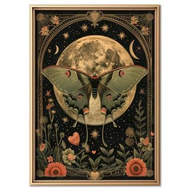 Imagem de Dark Moth Academia arte de parede vintage floral borboleta impressão gótica quarto decoração de parede Witchy Home Room arte em tela estética Moody Moth Poster para banheiro sala de estar (40 x 60 cm