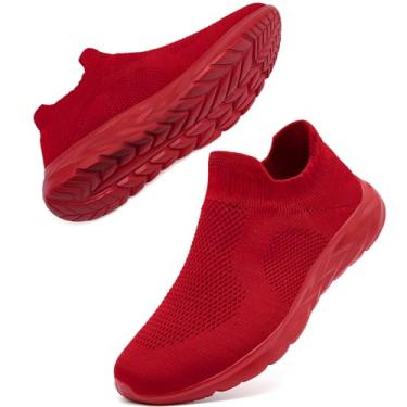 Imagem de VXGGVX Tênis de caminhada feminino, sem cadarço, moderno, cano baixo, casual, para trabalho, confortável para tênis, corrida, academia, Vermelho, 35