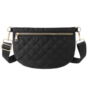 Imagem de Ahdoma Bolsas transversais para mulheres, bolsas transversais acolchoadas, puffer, puffy, bolsa de cinto, pochete para mulheres, presente, Preto, 12''x8''x1.2''