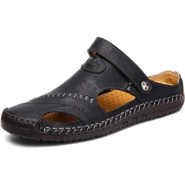 Imagem de MIXSNOW sandálias masculinas de couro para o verão, casuais, sapatos aquáticos para caminhada, praia, viagem, chinelos, Black a, 8.5