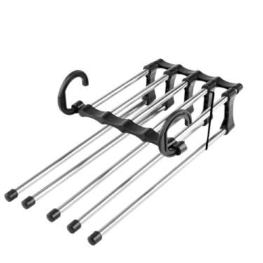 Imagem de Cabide Multiuso em Aço Inox, 5 Divisórias Retrátil, Suporta 5kg, 32x14x6,5cm, para Roupas, Calças, Blusas, Gravatas