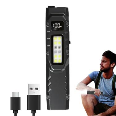 Imagem de Lanterna portátil – Lanterna portátil recarregável por USB com clipe de caneta, luz de trabalho de LED com display digital, iluminação externa portátil para caminhadas