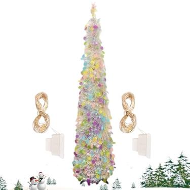 Imagem de Árvore de Natal artificial, árvore de Natal com glitter com luzes coloridas de LED – decoração de plantas realistas de 1,8 m para varanda, ambientes internos e externos, mesa, decoração de Halloween