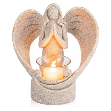 Imagem de CRBUDY Escultura de mesa, asas de anjo, estátua de guardião, escultura, suporte de vela de anjo, estatuetas, presentes, lembrança, artesanato, ornamentos, casa, interior, exterior, acessórios de