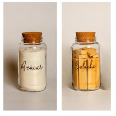Imagem de Pote de armazenamento cafe Kit Cantinho do Café - ESCOLHA SEU KIT - Potes de Vidro 830 ml com Tampa de Cortiça(Açucar e Bolacha)
