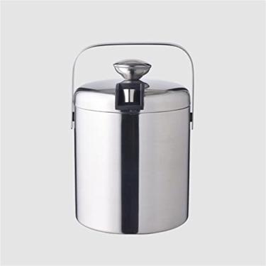Imagem de GNHGDFFDF Balde de gelo portátil de aço inoxidável 1,3L com pinças e tampa balde de champanhe refrigerado para cerveja