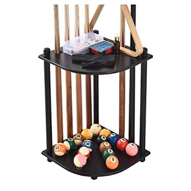 Imagem de Suporte de canto de bilhar independente para tacos de bilhar rack de bilhar unissex de madeira de lei para piso de bilhar comporta 8 tacos de sinuca e conjunto completo de bolas de bilhar