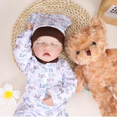 Imagem de Bebê Reborn Menino Boneca Realista Corpo de Silicone Pintado com Acessórios Urso 48cm (Menino Dormindo 3)