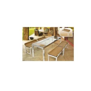 Imagem de Conjunto Mesa Com 4 Bancos Fibra Area Churrasco Jardim - Sarah Móveis
