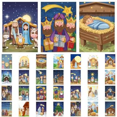 Imagem de Affrolling 28 peças de tela pré-desenhada de Natal para pintura cristã pré-impressa tela esticada com imagens de Jesus, materiais de arte DIY para presente de festa de Natal (12 x 17 cm)