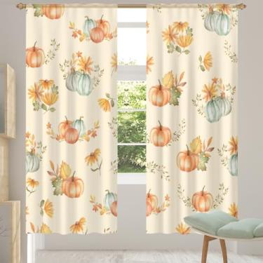 Imagem de 2 conjuntos de painéis cortinas transparentes de abóbora, outono, aquarela, cortinas transparentes arejadas com filtro leve, painéis de cortina de porta e janela para sala de estar, quarto, jantar