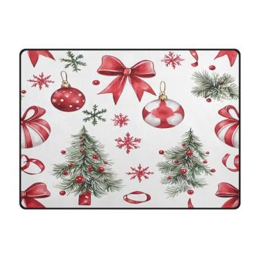 Imagem de Blueangle Tapetes de Natal laváveis de 10 x 13 cm para sala de estar - Tapete ultramacio antiderrapante, resistente a manchas, ultrafino, com laços vermelhos, decoração de férias para quarto e