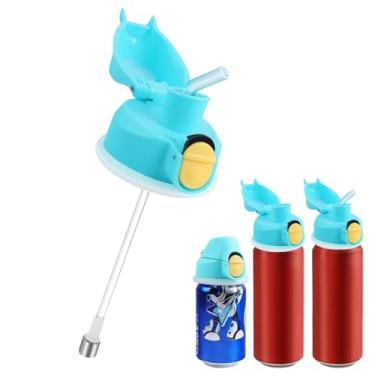 Imagem de POKSAUAE Tampa manual de refrigerante com canudo - hermética à prova de vazamento, reutilizável para cola/cerveja, 2 cores (azul/roxo) | Presente de Natal de Halloween para a família (azul)