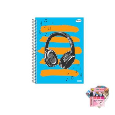 Imagem de Kit Caderno Masculino 10 Matérias Capa Dura 200 Folhas + Caneta Trigel Metálica 10 Cores + Marca Texto Boss 4 Cores