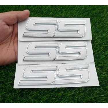 Imagem de 3 peças de reposição para crachá 3D emblema SS para porta da frente para 2006-2010 Impala Equinox HHR Carlo SSR Trailblazer 15211285 tamanho Origianl (branco)