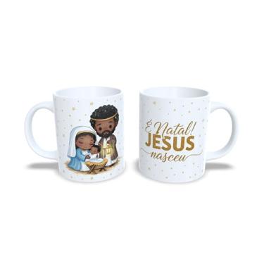 Imagem de Caneca de Cerâmica Branca com Tema Natalino, Design de Presépio, Jesus O Verdadeiro Sentido do Natal, Decoração de Natal com Estrelas Douradas (23177)