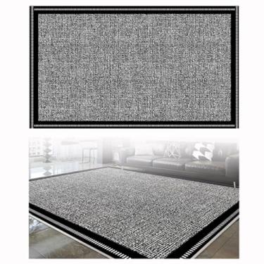 Imagem de SPXMQSS Tapete para quarto, tapetes extra grandes resistentes ao desgaste para sala de estar com suporte antiderrapante, tapete lavável, para estudo, quarto, sala de jantar, escritório, preto/cinza