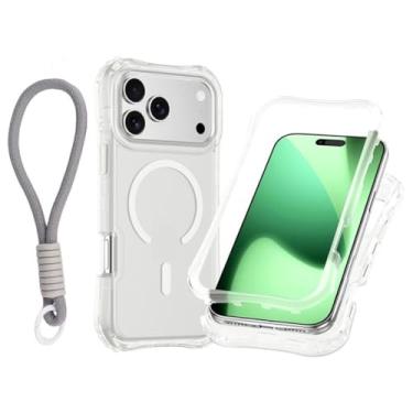 Imagem de Capa transparente com carregamento magnético em PC+TPU para iPhone 17 Pro Max Air 16 15 14 13 12 Plus, com alça de pulso e proteção contra impactos (para iPhone 16/BRANCA)