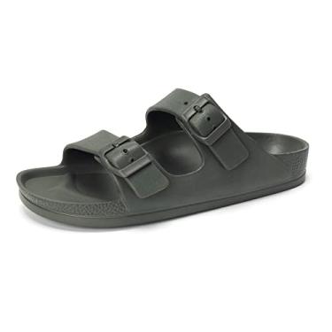 Imagem de FUNKYMONKEY Sandálias femininas confortáveis de plástico ajustáveis com fivela dupla, Verde militar/PPZ, 36