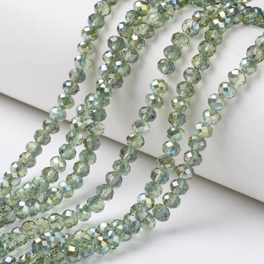 Imagem de 92 peças de contas de vidro Rondelle facetadas para fabricação de joias 6 x 5 mm verde claro galvanizadas briolette contas espaçadoras de cristal para artesanato faça você mesmo, sinos de vento