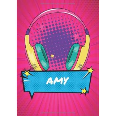Imagem de Amy: Retro 90er Comic Pop Art Notizbuch personalisiert - Frauen Name Amy - Blanko DIN A4 dotted - Großes Notizbuch mit Register und nummerierten ... Geburtstag und Weihnachten. (German Edition)