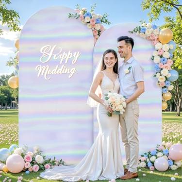 Imagem de Conjunto de 2 capas de arco branco arco-íris para festa de aniversário, casamento, arco elástico, 2 m, decoração de chá de bebê, chá de panela, foto, arco colorido, elastano