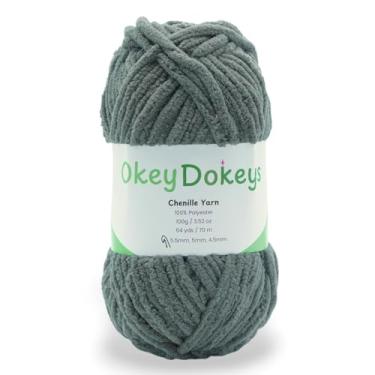 Imagem de Okey Dokeys fio de chenille 100 g cinza volumoso nº 5 – sem desfiar, fio grosso macio para amigurumi, pelúcia, artesanato DIY, projetos de crochê, adequado para iniciantes (100 g de novelo único) (cor
