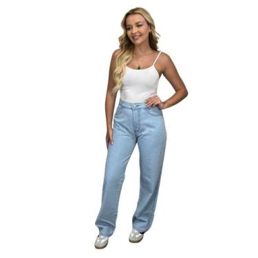 Imagem de Calça Jeans Wide Leg Feminina Algodão Cintura Alta Moda Stretch Premiu