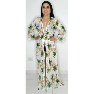 Imagem de Saída de praia longa com cinto ajustável mangas 3/4 - Tropicana Modas,