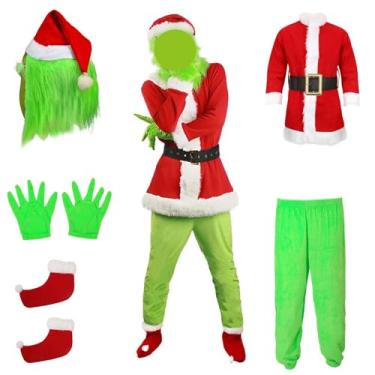Imagem de ZZXIAOJIE Conjunto de fantasia verde para adultos, máscara de Natal, luvas de sapato para cosplay de Halloween