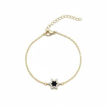 Imagem de Pulseira feminina de estrela de Davi banhada a ouro 14 quilates, estilo ônix, pingente de símbolo judaico de Israel, elegante hebraico com zircônia cúbica delicada, joia judaica religiosa, presente