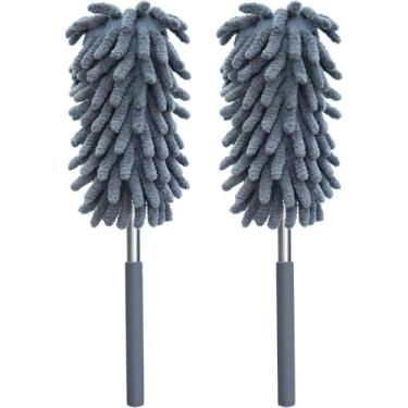 Imagem de 2 peças de espanador de microfibra para limpeza, espanadores laváveis, mastro extensível, até 76 cm acessível, ferramentas de limpeza de uso molhado e seco para carro, ventilador de teto, janela