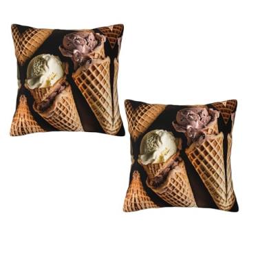 Imagem de Sorvete - Fronha decorativa estampada com zíper, fronha de seda hipoalergênica, para casa e viagem, presente para qualquer ocasião, 45 x 45 cm