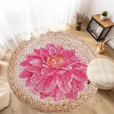 Imagem de Lacomfy Tapete floral Boho – Tapete redondo rosa de 1,8 m para casa de fazenda, meninas, quarto de crianças, sala de estar, dormitório, tapete circular para sala de jogos, flor, rústico, estampa de