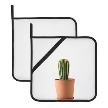 Imagem de Conjunto de tapetes quadrados resistentes ao calor com estampa de plantas, 2 peças antiderrapantes com alças para pendurar, para proteção de balcão de cozinha e mesa de jantar.