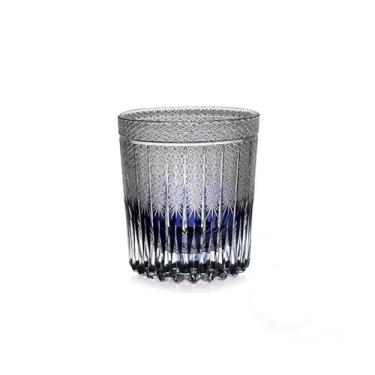 Imagem de HUKNFC Copo de uísque de cristal cortado à mão com caixa de presente, copos antigos gravados à mão de 255 g, vidro de cristal azul-roxo estilo Edo para bebidas escocesas, bourbon, bebidas alcoólicas e