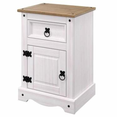Imagem de Mesa de Cabeceira de Madeira Maciça com 1 Porta e 1 Gaveta Branco Lava