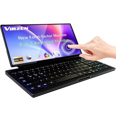Imagem de Virzen Monitor de tela sensível ao toque portátil com teclado silencioso de 12,8 polegadas, barra esticada, ultrafina, dobrável, FHD 120% sRGB, tela compatível com USB-A/C para computadores