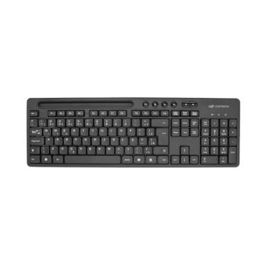 Imagem de Teclado sem fio C3Tech KB-W100BK Layout ABNT2 com 6 teclas Multimidia incluso 1 Pilha AAA, Receptor USB Nano, Suporte sobre o teclado para colocar smartphone ou tablet