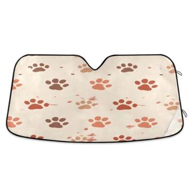 Imagem de Qilmy Protetor solar de para-brisa de carro com estampa de pata de gato marrom, protetor de viseira dobrável, bloqueia raios UV e acessórios para proteger carros, SUVs, caminhões-S954