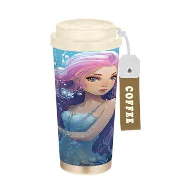 Imagem de YETTASBIN Caneca de café de viagem com isolamento térmico de 482 g com tampa canudo, copo à prova de derramamento e vazamento com alça para bebida quente e fria, garrafa de água de aço inoxidável