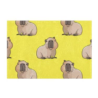 Imagem de Burbuja Tapete de banho capivaras fofo, tapete de banheiro absorvente extra macio com suporte antiderrapante para banheiro, banheira, chuveiro, 41 x 61 cm