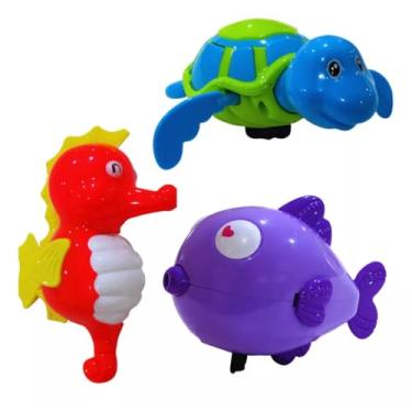 Imagem de Kit de Brinquedos para Banho, 3 Animais Aquáticos que Nadam de Verdade, Cores Sortidas