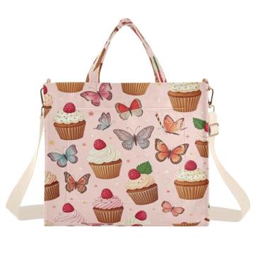 Imagem de Burbuja Sacola feminina borboleta Bolos, bolsa tiracolo de veludo cotelê, bolsa tiracolo para compras, trabalho, viagem, P, B77, Medium