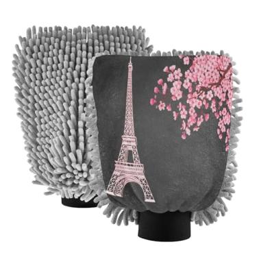 Imagem de STAYTOP Luvas de lavagem de carro da Torre Eiffel de Paris, 2 peças, luvas de microfibra de chenille, sem arranhões, panos de esponja de lavagem ultra absorventes para carros, limpeza doméstica - G