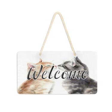 Imagem de Burbuja Placa de boas-vindas Kissing Cats para porta da frente, placa de boas-vindas de PVC para decoração de férias, 15 x 28 cm