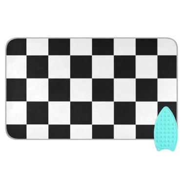 Imagem de Tapete de passar roupa e almofada magnética resistente ao calor cobertor portátil de viagem para tábua de engomar capas de tábua de passar 70 x 47,2 polegadas xadrez preto e branco 08