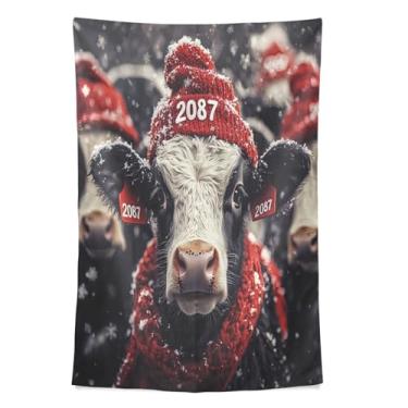 Imagem de STAYTOP Tapeçaria fofa de Natal de vaca tapeçaria para decoração de casa decoração de dormitório sala de estar quarto tapete de parede (80 × 60 pol)