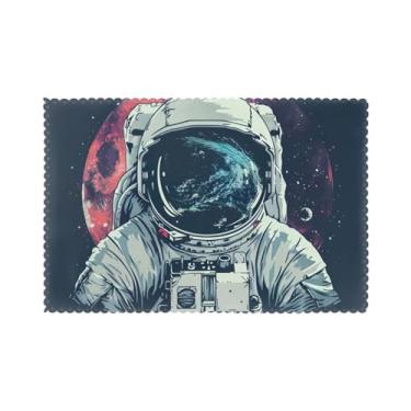 Imagem de Jogo americano com estampa de astronauta lunar para mesa de jantar, conjunto de 6 resistentes ao calor, fácil de limpar para uso diário